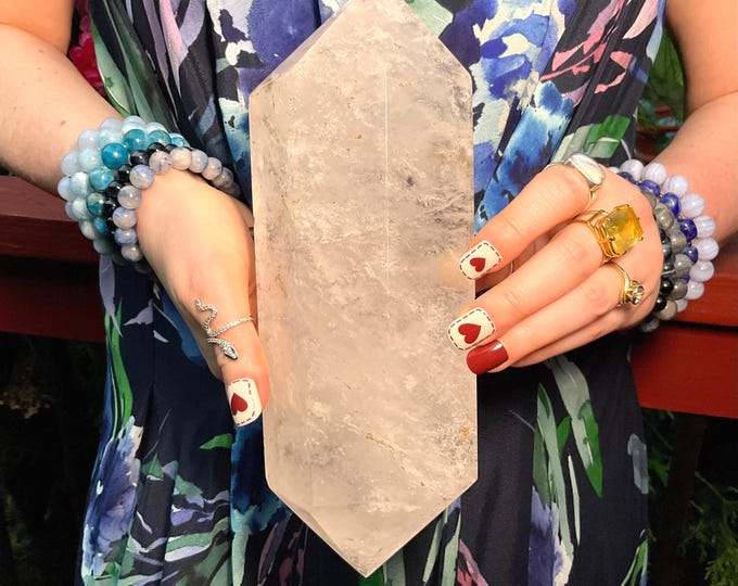 Clear Quartz Double Terminated Crystal Wand ~ Large 3 Lb. 10 oz. ~ 9" Long ~ Sparkling Inclusions ~ Metaphysical Home Decor ~ Fast Shipping