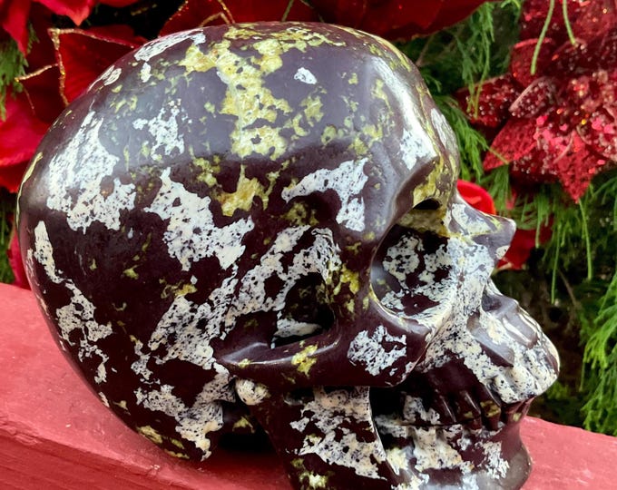 Electric Green and Red Jasper Crystal Skull ~ Large 8 Lb. ~ 7" Long ~ Stunning Metaphysical Home Decor ~ Altar Display