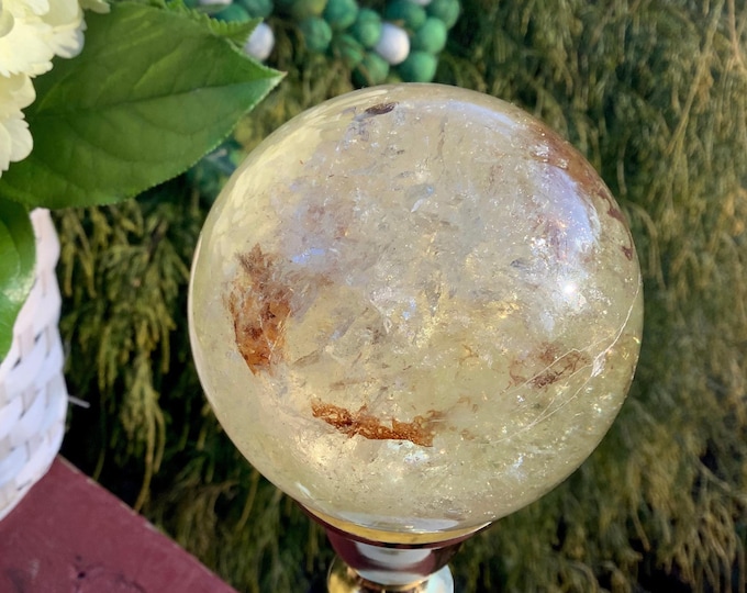 Citrine Crystal Ball ~ Large 1 Lb. 5 oz. ~ 3" Wide ~ Natural Yellow Color ~ Solar Plexus Chakra Altar Display ~ Metaphysical Home Decor ~