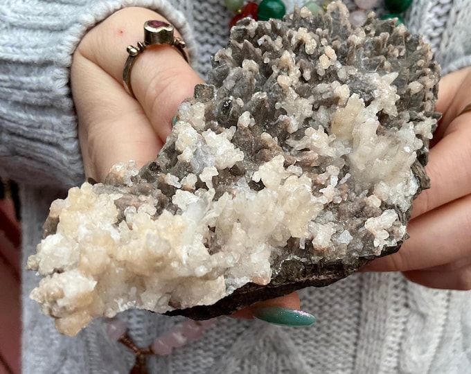 CLEARANCE ~ Cave Calcite Crystal Cluster ~ 5 1/2" Long ~ Natural Display Mineral on Matrix ~ Sparkling Points ~ Fast & Free Shipping ~