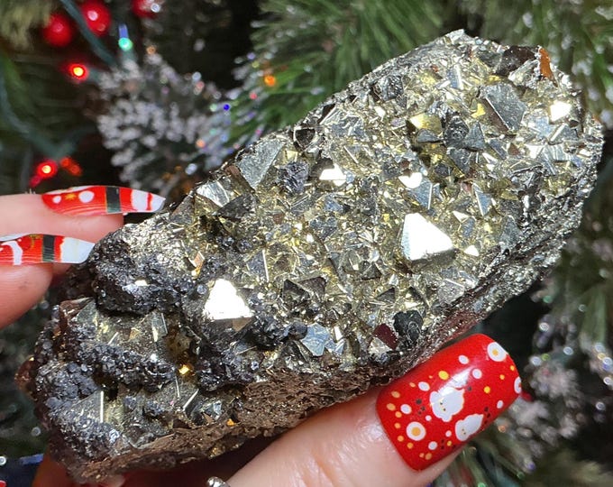 Pyrite Crystal Cluster ~ Large 15 oz. ~ 4" Long ~ Super Sparkling Golden Specimen ~ Meditation Stone, Altar Feng Shui
