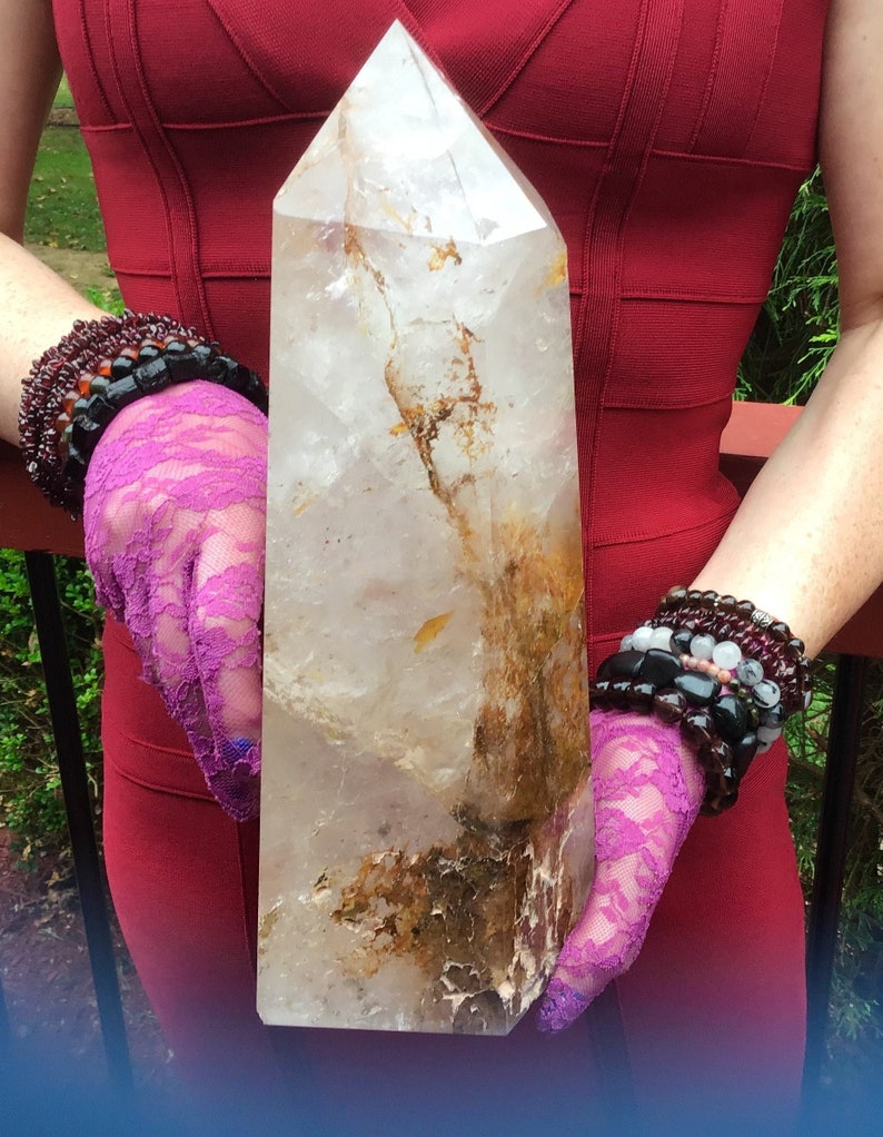 Clear Quartz Crystals Large 8 lb. 14 oz. Generator 11 Tall Golden Healer Sparkling Silver Inclusions Big Free-Standing Tower image 3
