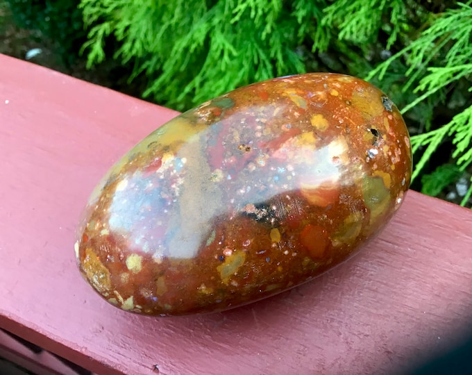 Red Jasper Freeform Crystal ~ Large 12 oz. ~ 4" Long ~ Stunning Orange & Red Colors ~ Perfect Handheld Size ~ Reiki, Smooth Palm Stone