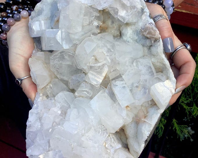 Clear Apophyllite Crystal Cluster ~ Large 7 Lb. 14 oz. 8" Long ~ Stunning Sparkling Zeolite Specimen ~ Loaded w/ Cubic White Crystals