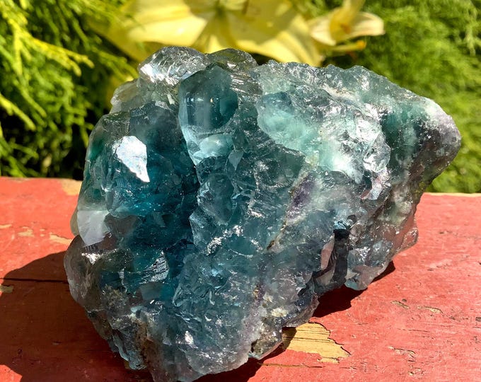 Blue Fluorite Crystal Cluster ~ Large 8 oz. ~ 3" Long ~ Third Eye Chakra Healing Reiki Altar Display, Meditation, Metaphysical Home Decor ~