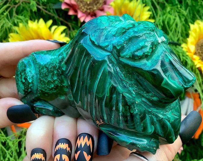 Malachite Crystal Lion ~ Large 1 Lb. 6 oz. ~ 4 1/2" Long ~ Vintage Hand Carved Congo ~ Museum Quality ~ Fast & Free Shipping, from U.S.A. ~