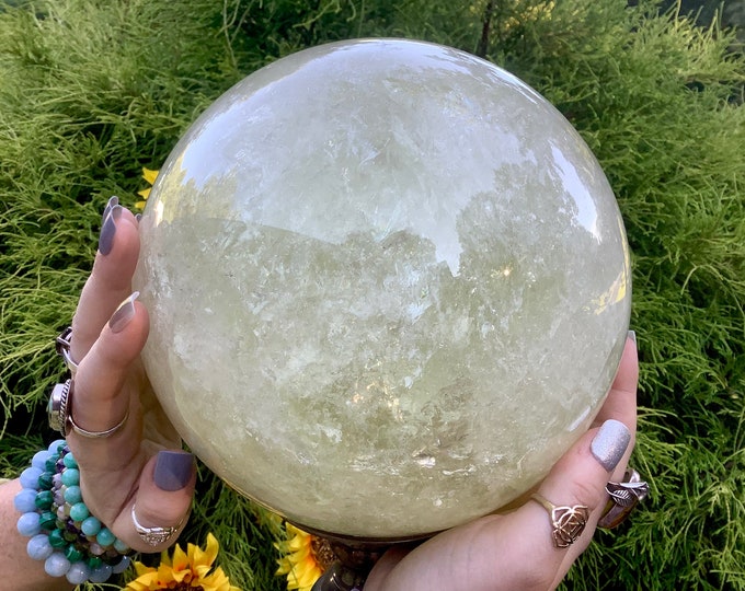 Citrine Crystal Ball ~ Large 23 lb 11 oz ~ 7" Wide ~ Sunshine Yellow Sphere ~ Golden Banded Quartz ~ Sparkly Inclusions ~ Fast Free Shipping