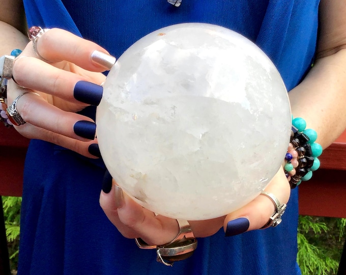 Clear Quartz Crystal Ball ~ Large 5 Lb. ~ 4" Wide ~ Crown Chakra Reiki Altar Display ~ Metaphysical Home Decor ~ Fast & Free Shipping, USA ~