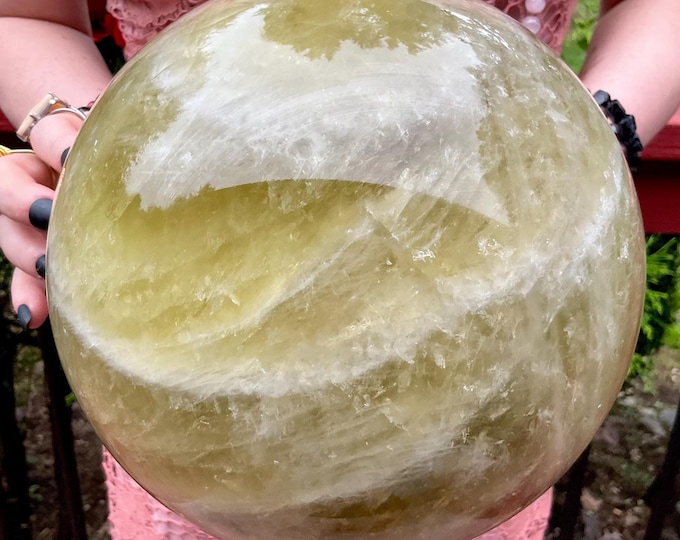 Citrine Crystal Ball ~ Large 20 Lb. ~ 7 1/2" Wide ~ Natural Golden Yellow Colors ~ Breathtaking White Bands ~ Sparkling Smokey Inclusions