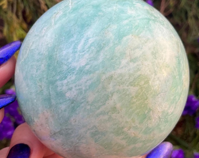 Amazonite Crystal Ball ~ 1 Lb. ~ 2 1/2 " Wide ~ Natural Blue Green Colors ~ Throat Chakra Reiki Healing Altar Display, Meditation Stone