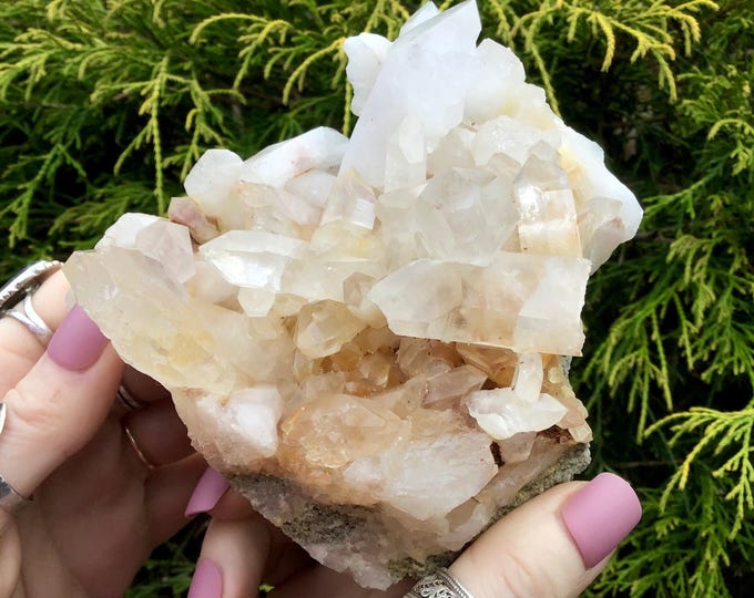 Golden Healer Clear Quartz Crystal Cluster ~ Large 15 oz. ~ 4" Long ~ Mined in Arkansas, USA ~ Metaphysical Home Decor ~ Reiki, Feng Shui ~