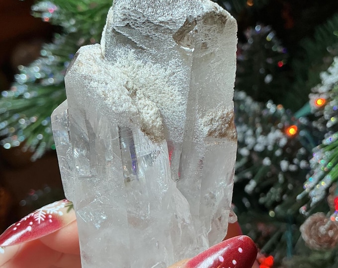 Clear Quartz Crystal Cluster ~ Natural Gem Cut Chisel Point ~ 2 1/2" Long ~ Big 4 oz. ~ Green Chlorite Inclusions, Silver phantoms