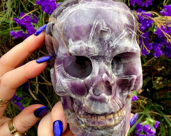 Amethyst Crystal Skull ~ Large 2 Lb. 15 oz. ~ 5" Long ~ Beautifully Hand Carved ~ Sparkling Purple & White Colors ~ Fast and Free Shipping ~