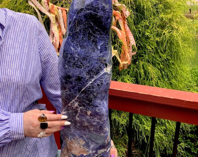 Sodalite Free Form Crystal ~ Large 49 Lb. ~ 30" Tall Sculpture ~ Swirling Blue, White & Orange Colors ~ Fast, Free Shipping from U.S.A. ~