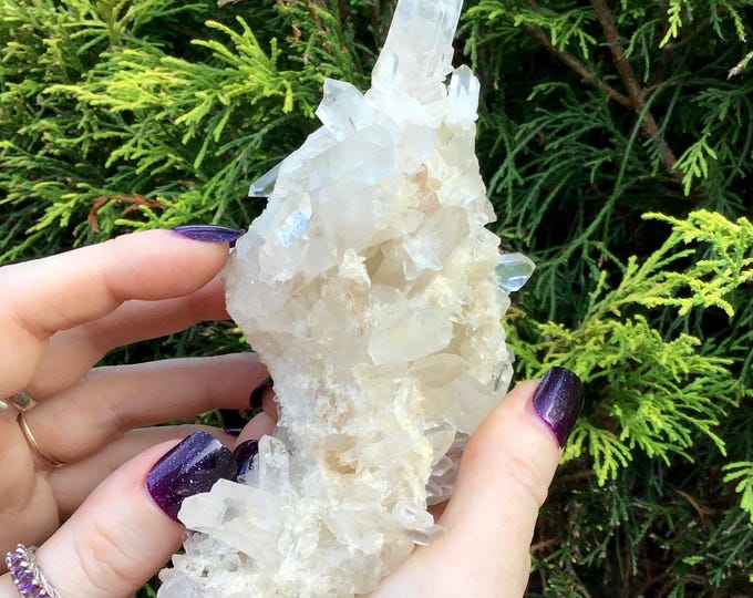 Clear Quartz Crystal Cluster ~ 11 oz. ~ 6" Long ~ Super High Quality Metaphysical Home Decor ~ Mined in Arkansas, USA ~ Fast & Free Shipping
