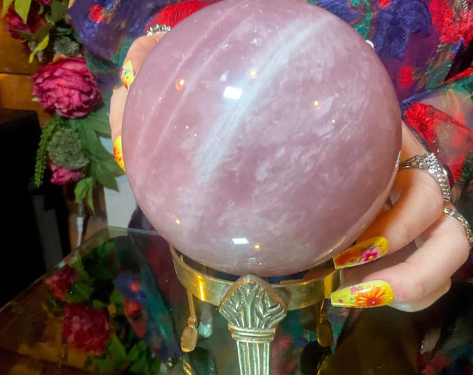Rose Quartz Large 4 Lb. 4 oz. Crystal Ball: 4" Wide ~ Polished Pink Sphere, Reiki Altar Decor