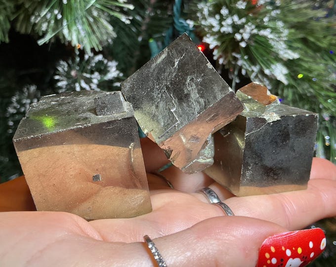 Pyrite Cubic Crystal 3 Piece Set ~ 15 oz. Total Weight ~ 1 1/2" Square