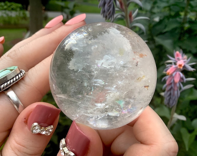 Clear Quartz Crystal Ball: Rainbow Inclusions, Reiki Decor (1 1/2" Wide)