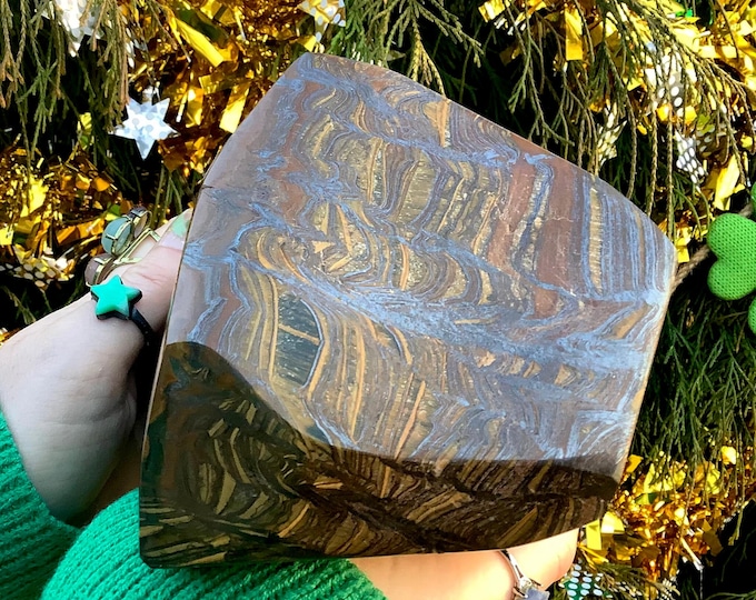 Tigers Eye Freeform Crystal ~ 10 Lb. 4 oz. ~ 7 1/2 " Long ~ Sparkling Polished Golden Red-Brown, Black Colors ~ Polished Meditation Stone