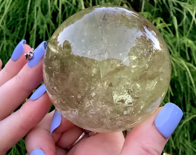 Citrine Crystal Ball ~ 14 oz. ~ 2" Wide ~ Sparkling w/ Rainbow Inclusions ~ Metaphysical Home Decor ~ Feng Shui, Reiki, Altar Display ~