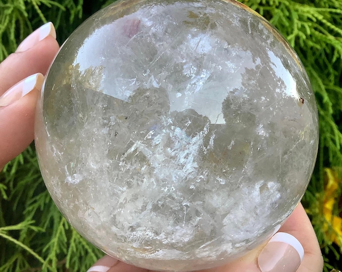 Clear Quartz Crystal Ball ~ Large 1 Lb. 10 oz. ~ 3 1/2" Wide ~ Polished Sphere, Sparking Inclusions Rainbow Colors ~ Fast & Free Shipping
