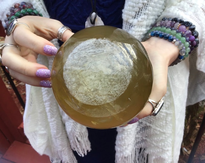 Citrine Crystal Ball ~ Large 4 lb. 9 oz. ~4" Wide ~ Golden Sunshine Polished Quartz Sphere Sparkling Rainbow Inclusions ~ Fast Shipping