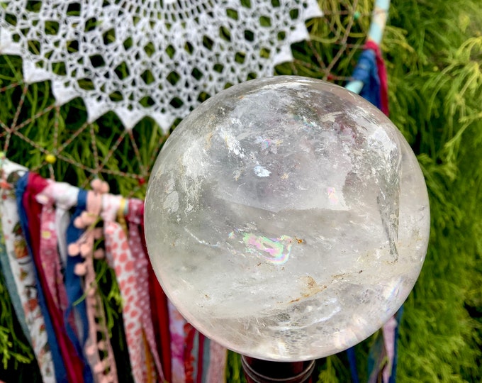 Clear Quartz Crystal Ball ~ 1 Lb. 6 oz. Large ~ 3" Wide ~ Reiki, Altar, Home Decor Display ~ Fast & Free Shipping, USA + Global Shipping ~