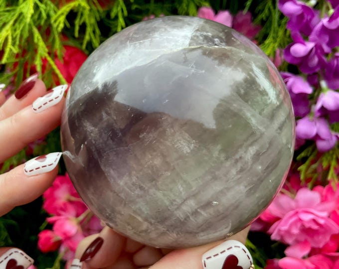 Rainbow Fluorite Crystal Ball ~ Large 3 Lb. ~ 3 1/2" Wide ~ Transparent Purple and Green Beautiful Colors, Altar Display ~ Fast Shipping