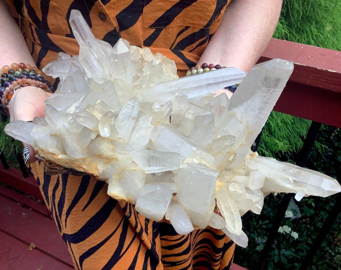 Frosted Lemurian Quartz Crystal Cluster ~ Large 11 Lb. 10 oz. ~ 13" Long ~ Stunning Display Specimen ~ Fast & Free Shipping from U,S.A. ~