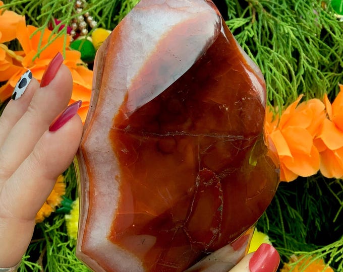 Carnelian Crystal Flame ~ Large 1 Lb. 11 oz. ~ 5 1/2" Tall ~ Fiery Orange Red Agate Spiraling Tower ~ Free Standing ~ Fast Shipping from USA