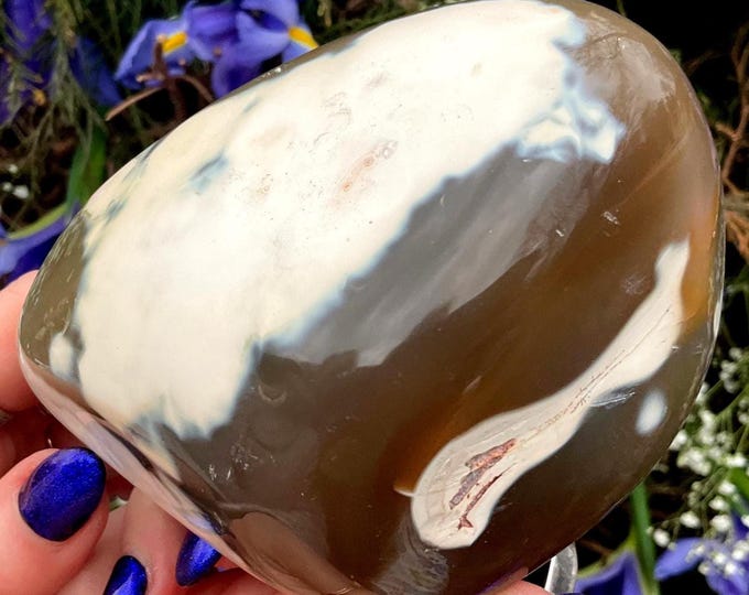 Orca Agate Freeform Crystal ~ Large 1 Lb. 10 oz.  ~ 4" Long ~ Stunning Golden & White Colors ~ Soothing, Relaxing Metaphysical Home Decor