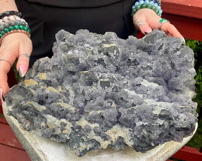 Purple Fluorite Crystal Cluster ~ Large 22 lb. ~ 12" Long ~ Green and Blue Colors ~ Natural Matrix Formation ~ Fast & Free Shipping, U.S.A.