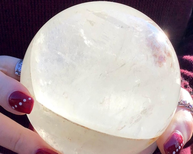 Clear Quartz Crystal Ball ~ Large 2 lb. 5 oz. ~ 3" Wide ~ Stunning Natural Home Decor, Altar Display, Polished Sphere ~ Fast & Free Shipping