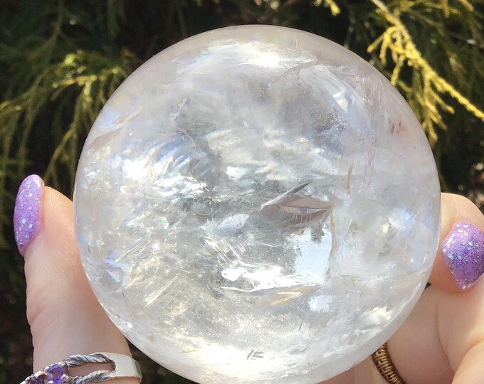 CLEARANCE! ~ Ultra Clear Quartz Crystal Ball ~ 12 oz. ~ 2 1/2" Wide ~ Rainbow & Silver Inclusions ~ Beautiful Reiki, Altar Display