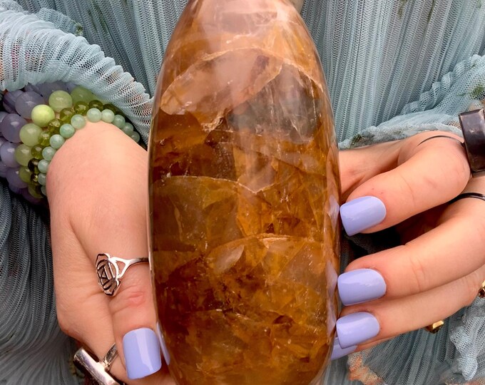 Golden Healer Quartz Free Form Crystal Pillar ~ Large 2 lb. 12 oz. ~ 6" Tall ~ Gold & Clear Colors ~ Altar, Reiki, Display ~ Free Shipping