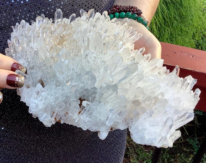 Ultra Clear Columbian Quartz Crystal Cluster ~ Large 3 Lb. 10 oz. ~ 9" Long ~ High Luster, Dazzling Points ~ Fast & Free Shipping