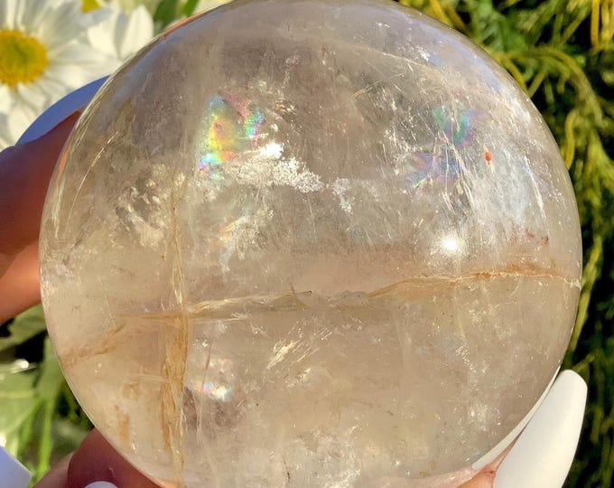 SUMMER CLEARANCE! ~ Clear Quartz Crystal Ball ~ 1 Lb. 8 oz. ~ 3" Wide Polished Sphere ~ Sparkling Rainbow Inclusions ~