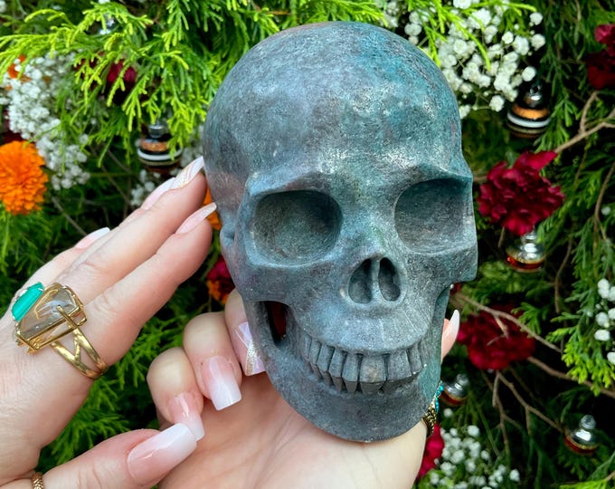 Ruby & Kyanite Crystal Skull ~ 3 Lb. 15 oz.~ 5" Long ~ Sparkling Blue and Red Colors ~ Hand-Crafted Display Sculpture ~ Fast Free Shipping