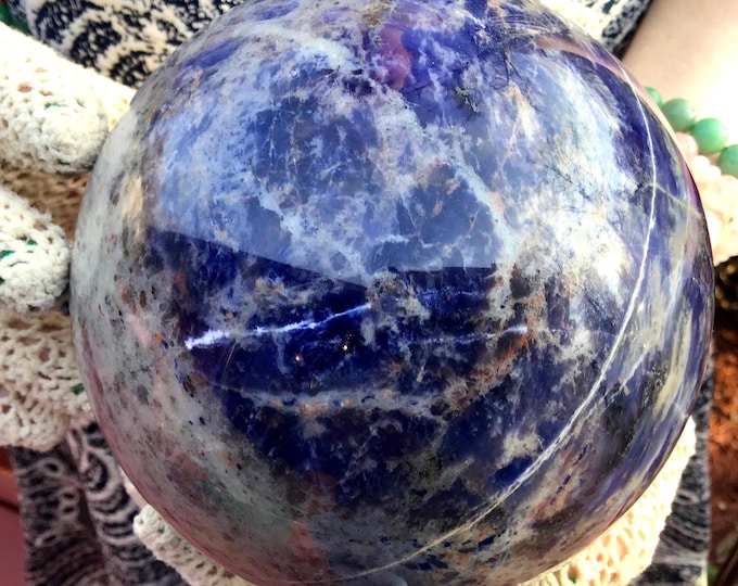 Sodalite Crystal Ball ~ Large 5 lb. 7 oz. ~ 4 1/2" Polished Sphere ~ Royal Blue Swirling Colors ~ Reiki, Altar Display ~ Fast Shipping