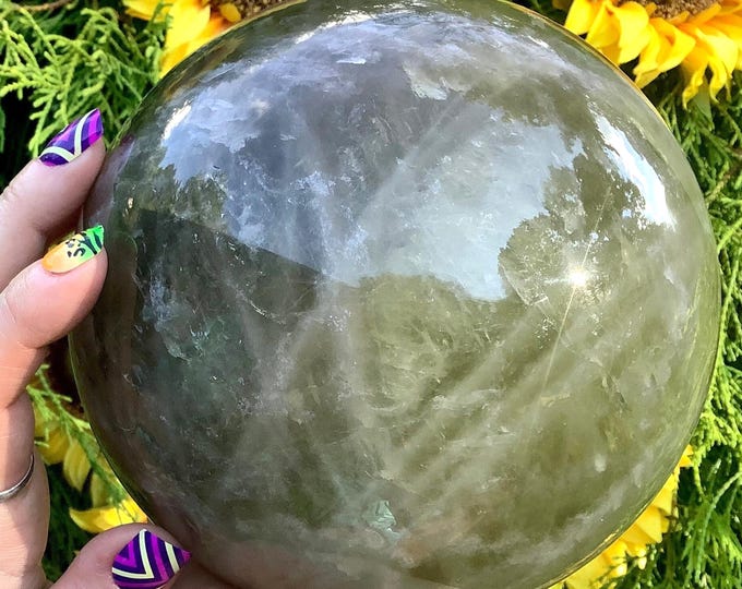 CLEARANCE ~ Citrine Crystal Ball ~ Large 9 lb. ~ 5" Wide ~ Sparkling Golden Yellow Color, Smokey Quartz Inclusions