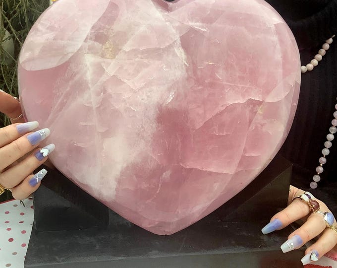 Rose Quartz Crystal Heart ~ Large 31 Lb. ~ 12" Wide Free Standing Custom Display Stand ~ Angelic Baby Pink ~ Perfect Gift ~ Free Shipping