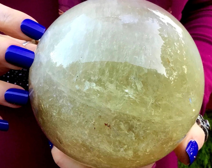 Citrine Crystal Ball ~ 4 Lb. ~ 4" Wide ~ Sparkling Natural Golden Yellow Color ~ Solar Plexus Chakra Display, Altar Decor, Reiki Healing