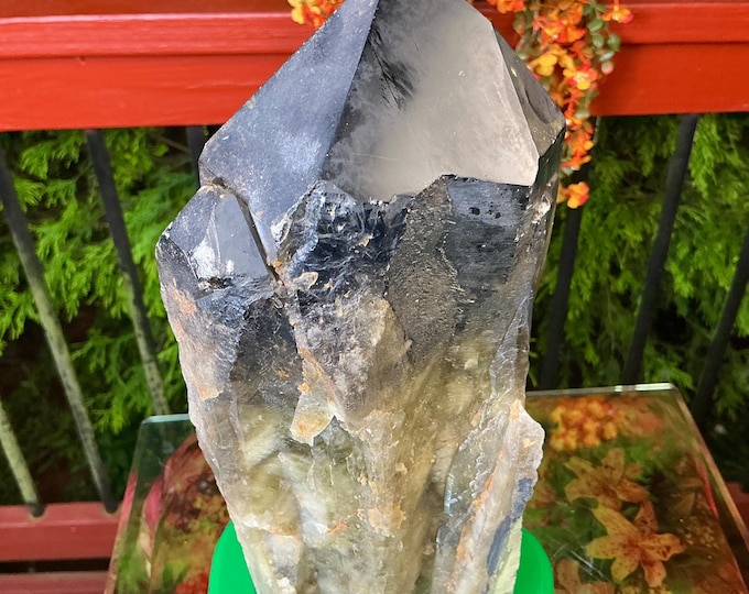 Black Morion Quartz Display Crystal 8 Lb. 7 oz.  Single-Terminated Point Cluster ~ 7" Tall ~Natural Black Color ~ Custom Hand Carved Stand