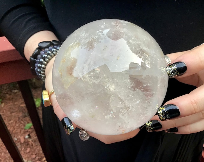 Clear Quartz Crystal Ball: 3.5" Polished Sphere, Reiki Altar Decor