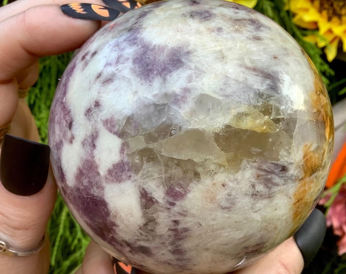 Lepidolite Crystal Ball ~ 2 Lb. ~ 3 1/2" Wide Sphere ~ Sparkling Purple Colors ~ Golden Healer Inclusions ~ Fast & Free Shipping from U.S.A.