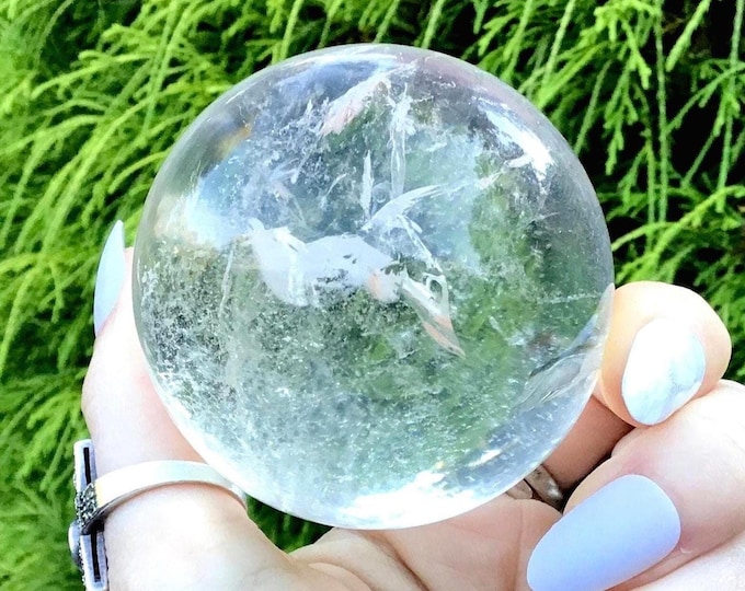 CLEARANCE! ~ Ultra Clear Quartz Crystal Ball ~ 9.7 oz ~ 2" Wide ~ Sparkling Silver Inclusions ~ Metaphysical Home Decor, Altar Display