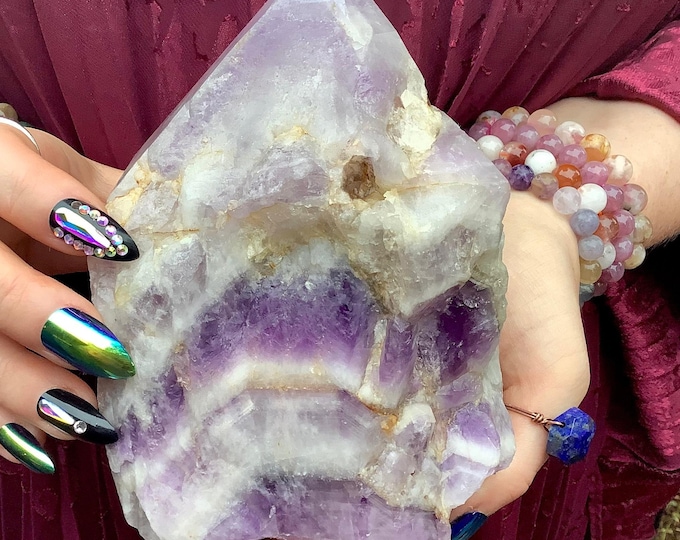 Chevron Amethyst Crystal Point ~ Large 3 Lb. 12 oz. ~ 6" Long ~ Gorgeous Purple Quartz DIsplay Specimen ~ Fast & Free Shipping, USA
