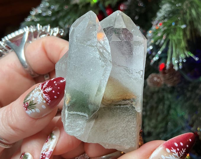 Clear Quartz Crystal Cluster ~ 3.5 oz. ~ 2 1/2" Long ~ Green Chlorite Inclusions