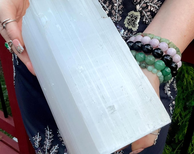 Selenite Crystal Cluster ~ Large 7 Lb. 9 oz. ~ 7 1/2" Tall ~ Beautiful White Shiny Iridescent Gypsum Display Specimen ~ Fast & Free Shipping
