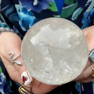 Clear Quartz Crystal Ball ~ Large 1 lb. 6 oz. ~ 3&quot; Wide ~ Sparkling Rainbow inclusions ~ Metaphysical Home Decor ~ Fast & Free Shipping, USA